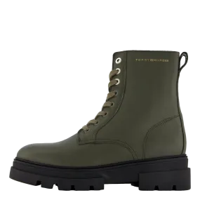 Bicolor Leather Lace-up Army Green