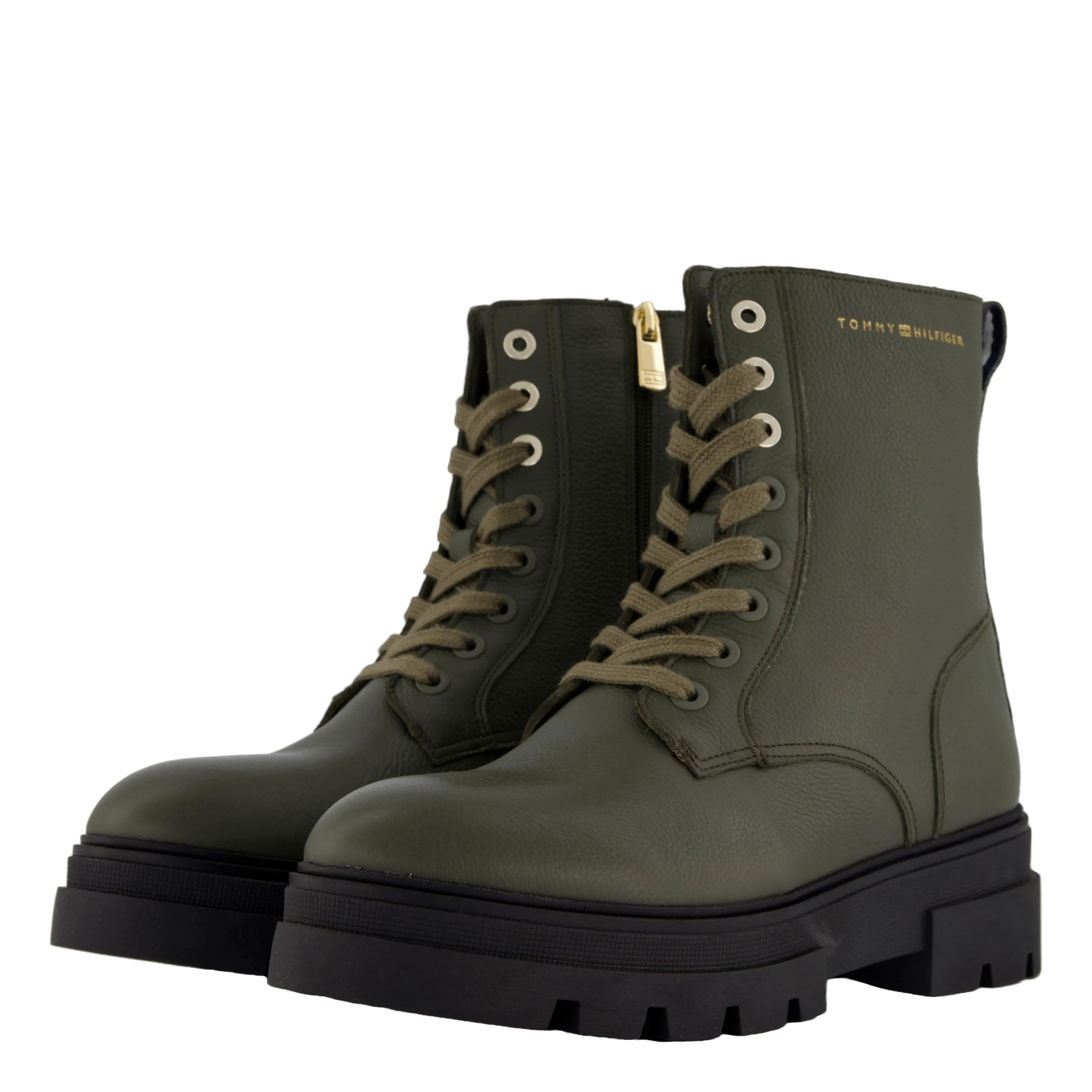 Bicolor Leather Lace-up Army Green