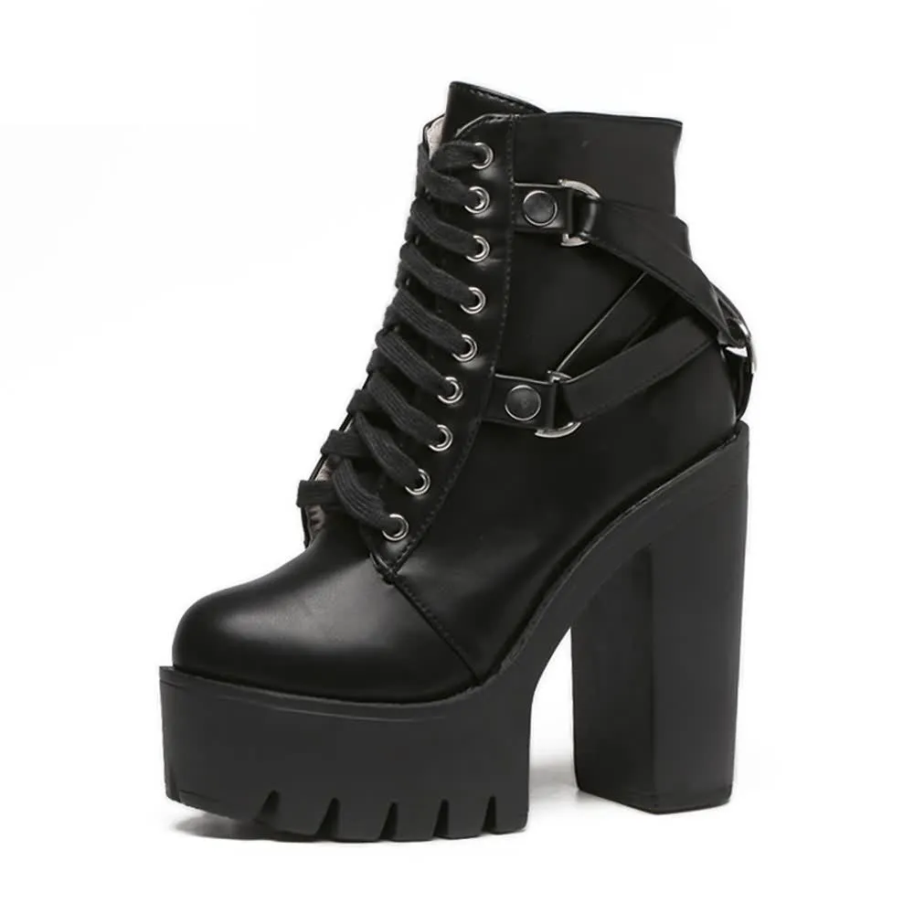 Black Gothic Punk Chunky Heel Platform Ankle Boots
