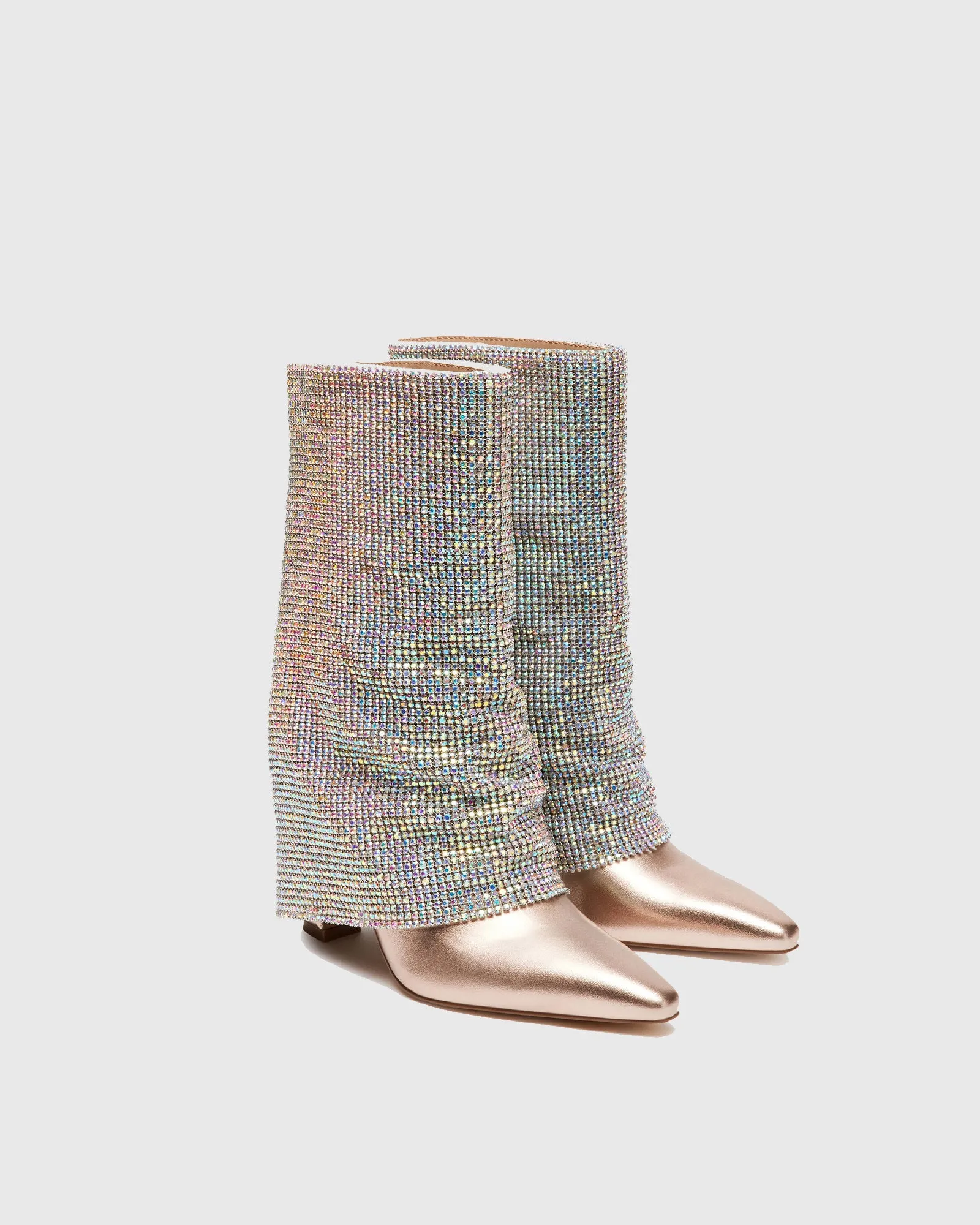 Carmela Rhinestone Embellished Leather Mid Calf Boots