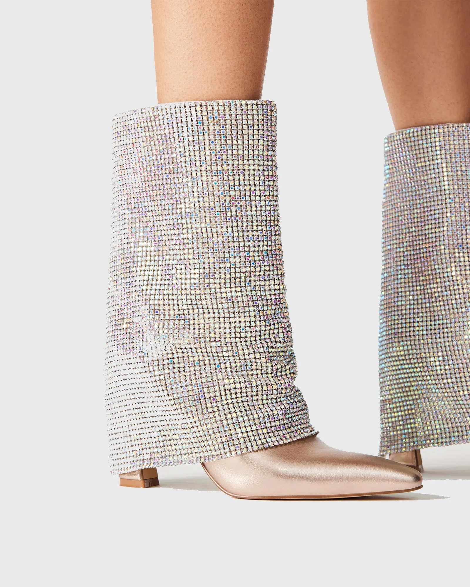 Carmela Rhinestone Embellished Leather Mid Calf Boots
