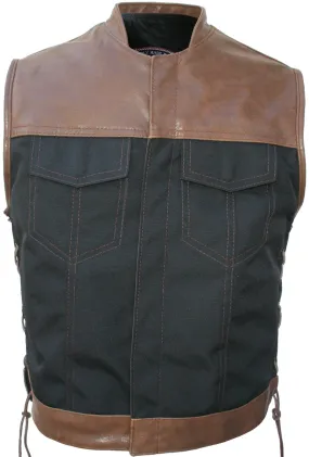 Club Style Vest ( Leather & Cordura ) Black/Brown Vintage