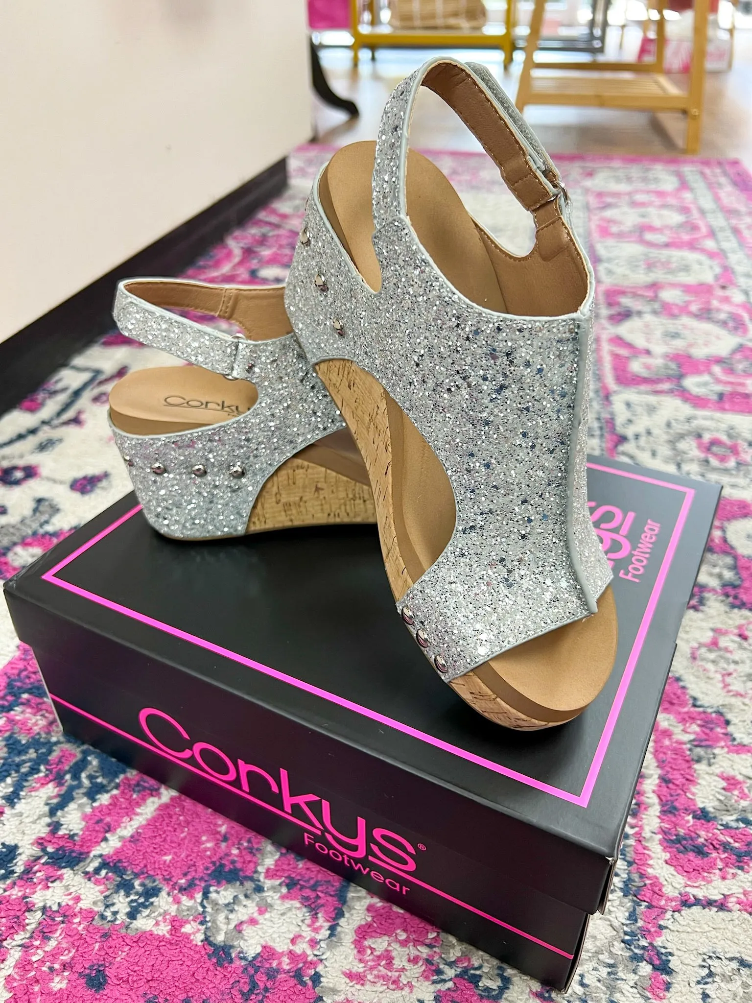 Corkys Light Blue/Silver New Glitter Carley Wedges