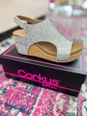 Corkys Light Blue/Silver New Glitter Carley Wedges