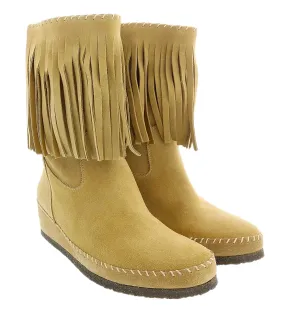 Daniela Fargion Dark Brown Suede Suede Mid Calf Low Wedge Heel Boots-