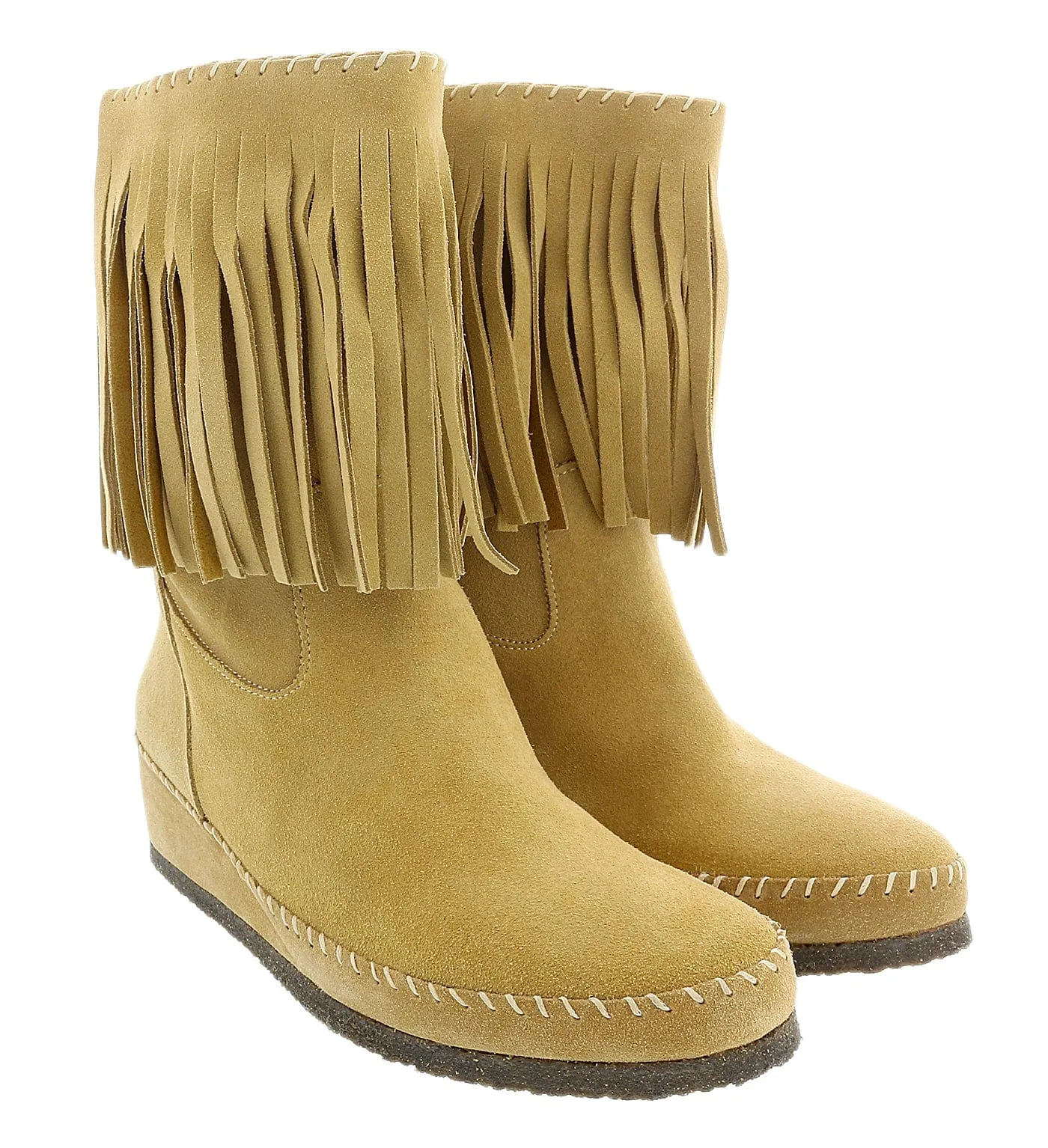Daniela Fargion Dark Brown Suede Suede Mid Calf Low Wedge Heel Boots-