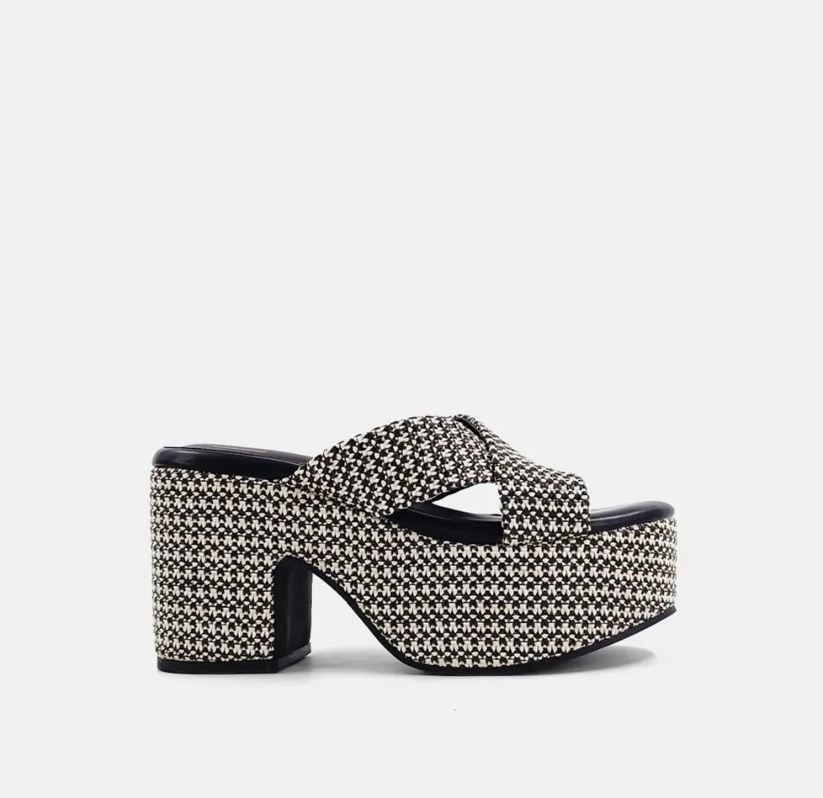 Darla Black and White Platform Wedge Heels