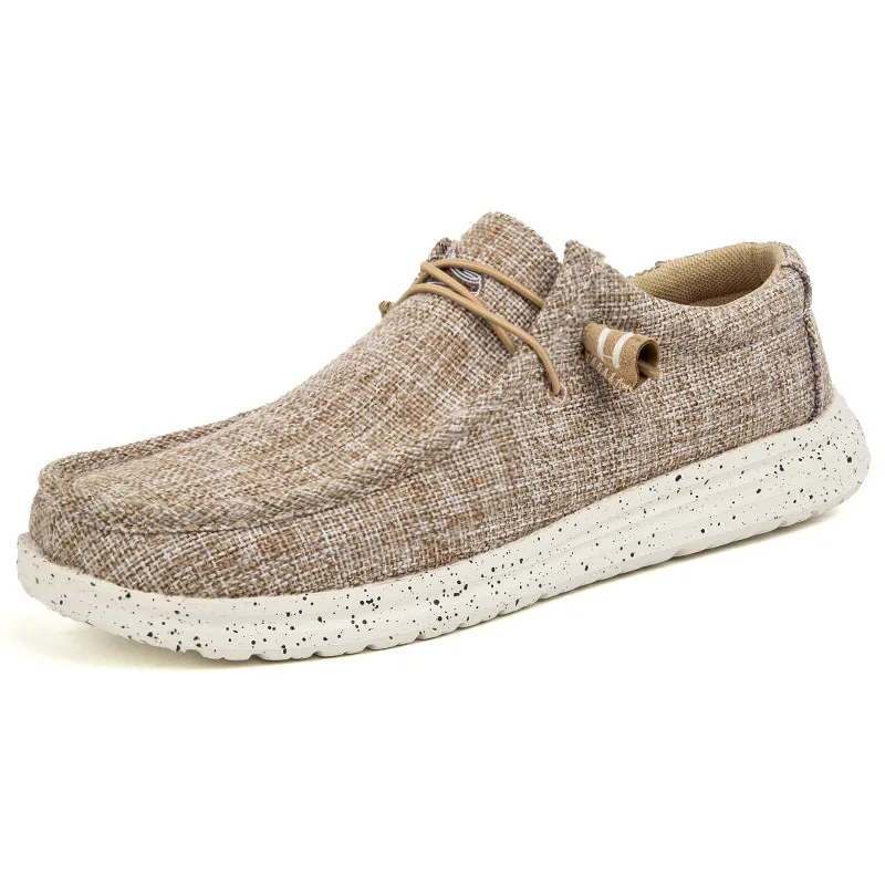 GRW Orthopedic Men Shoes Breathable Cork Sole Slip on Denim Canvas Loafers