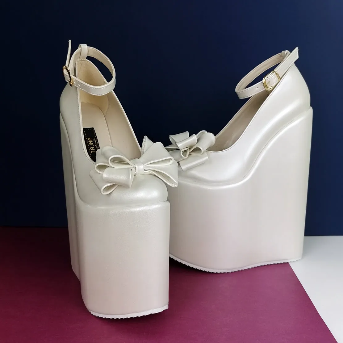 Ivory White Ribbon Platform Heel Bridal Wedges