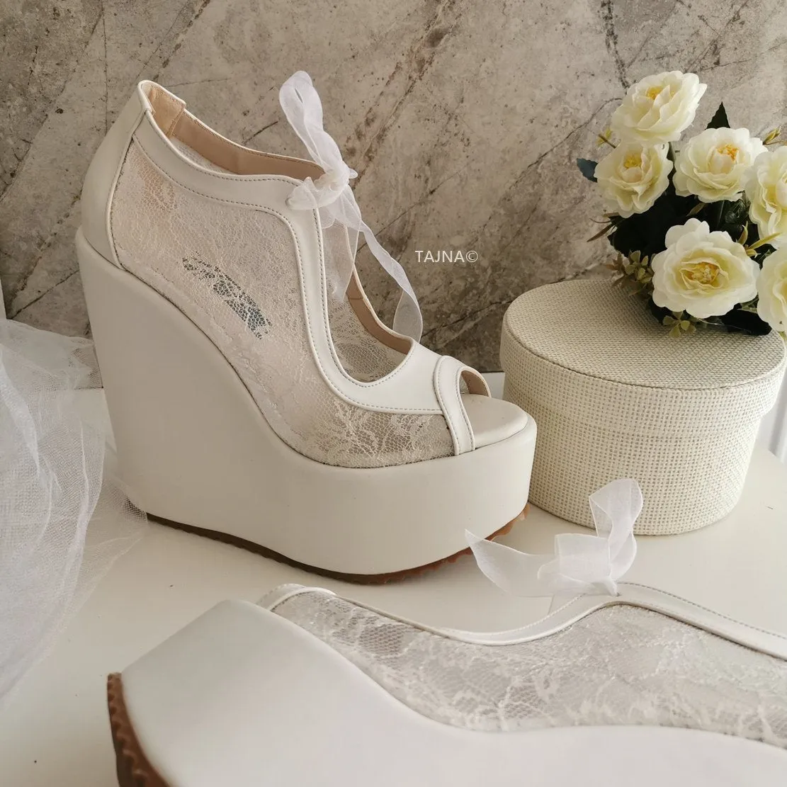 Lace  High Heel Wedding Wedge Shoes