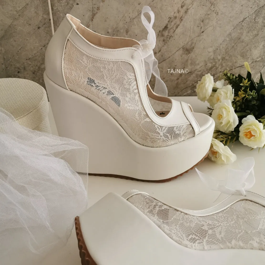 Lace  High Heel Wedding Wedge Shoes