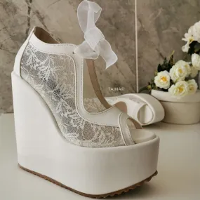 Lace  High Heel Wedding Wedge Shoes