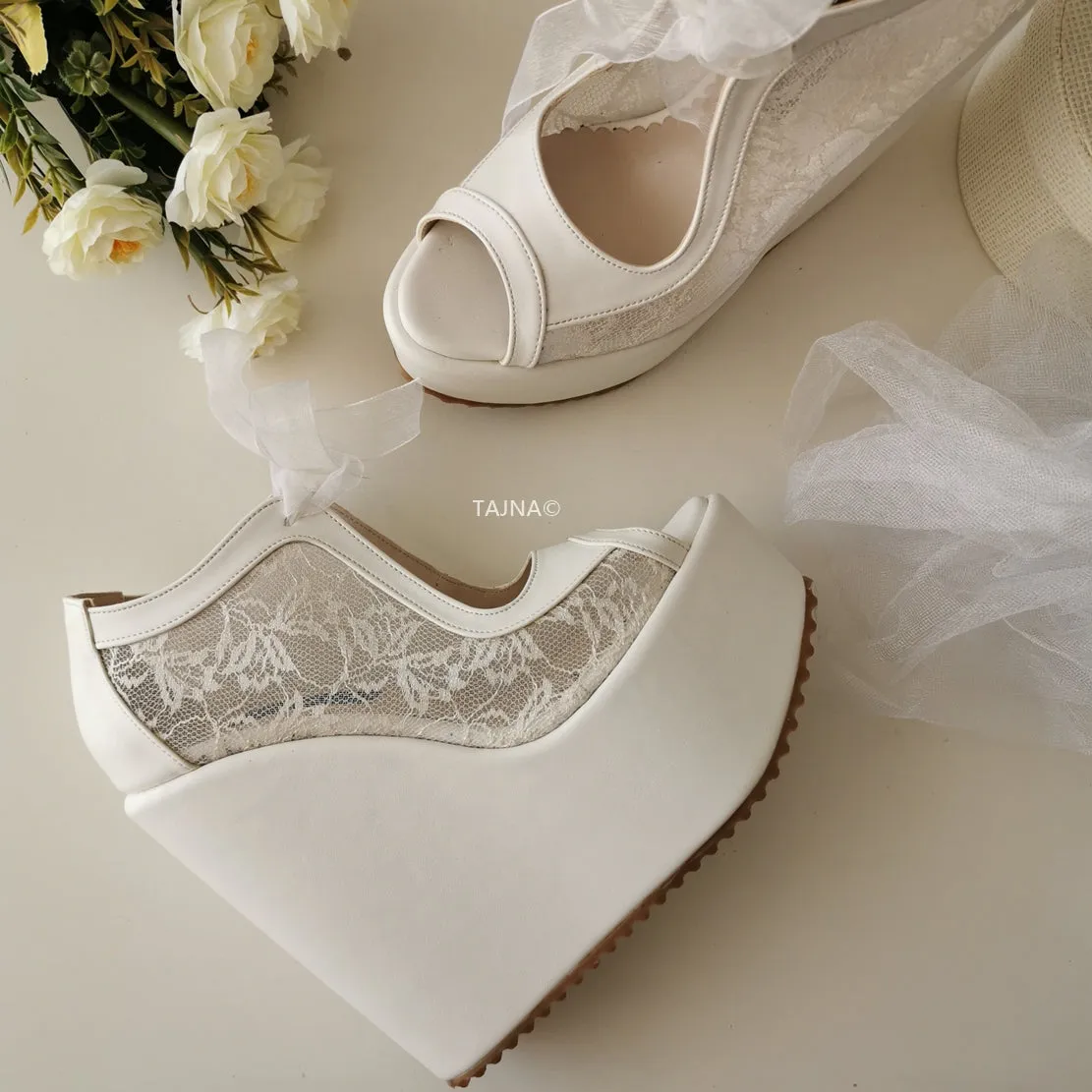 Lace  High Heel Wedding Wedge Shoes