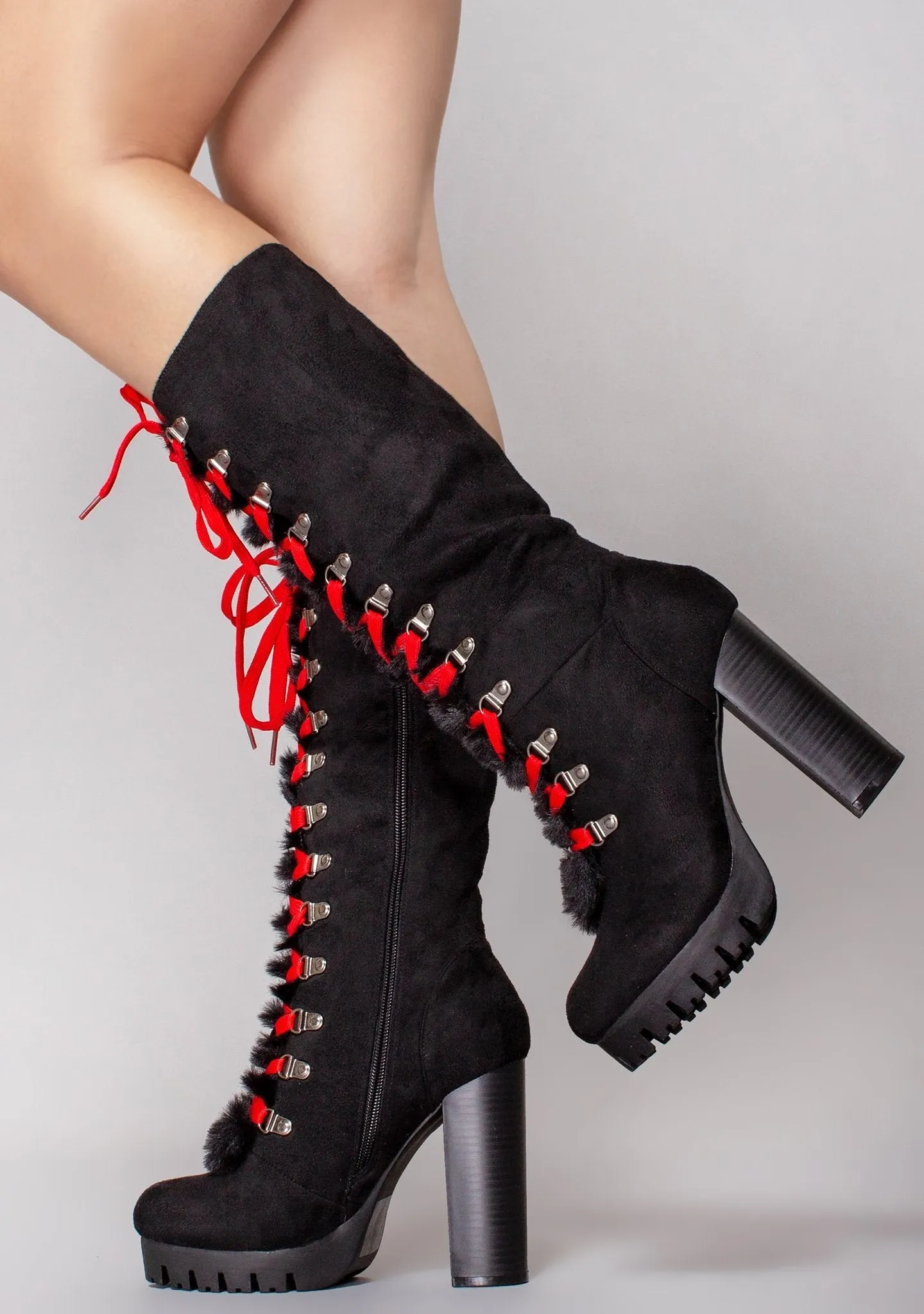 Lace Up Heel Platform Boots - Vallarta05