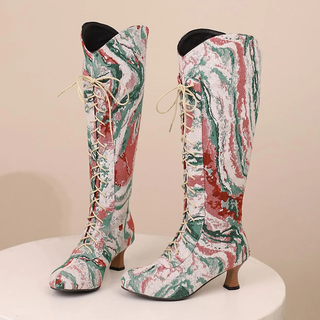 Marigold Cross Lace-Up Knee-High Boots