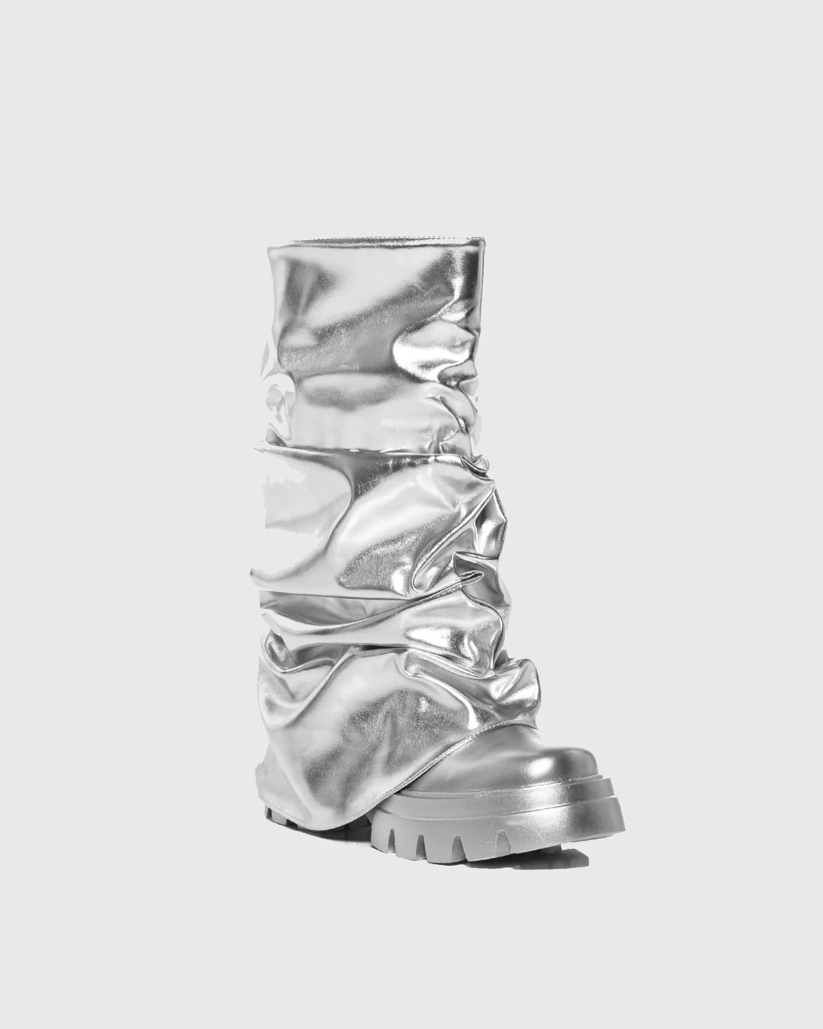 Martedi Ruched Metallic Mid Calf Boots In Silver