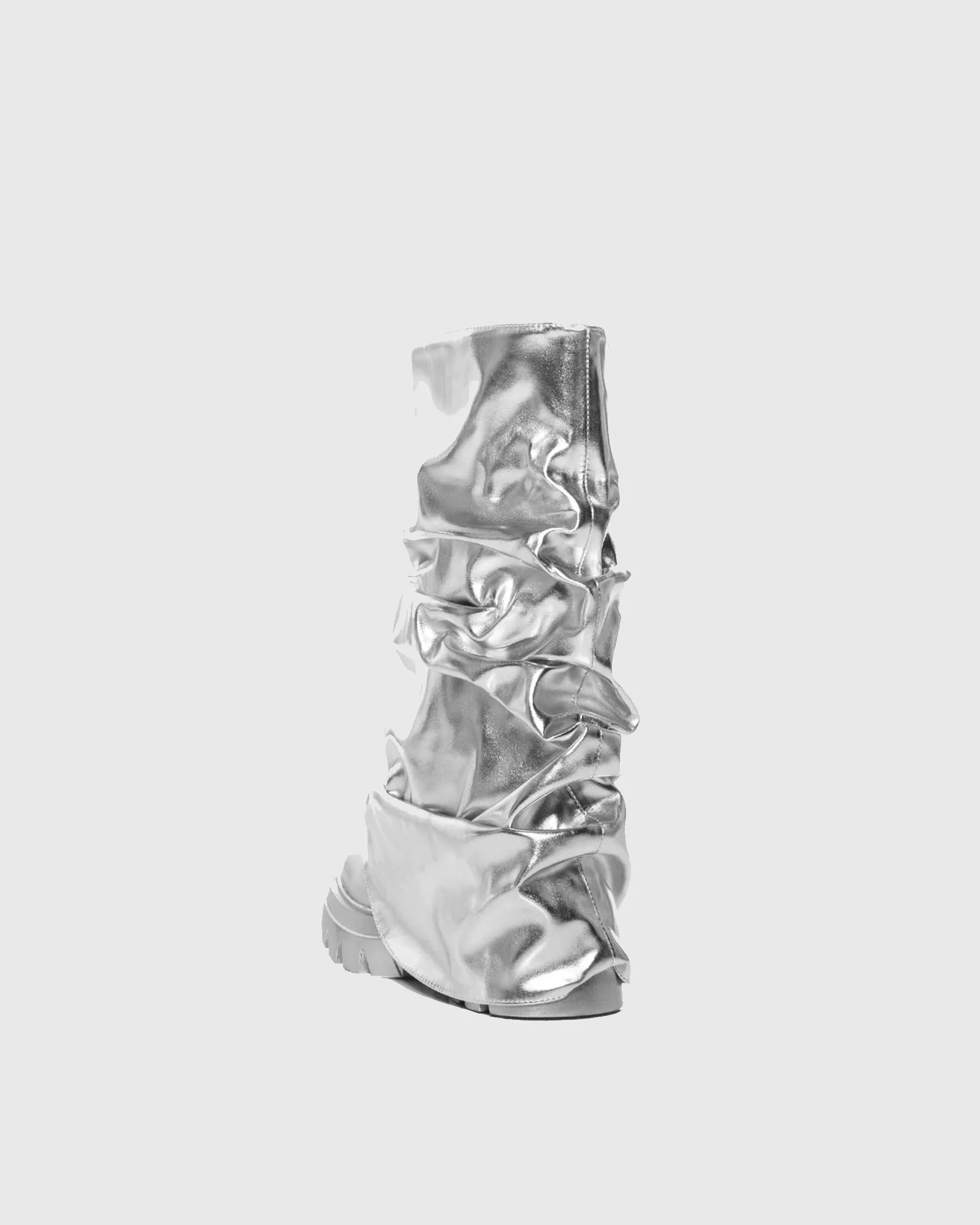 Martedi Ruched Metallic Mid Calf Boots In Silver