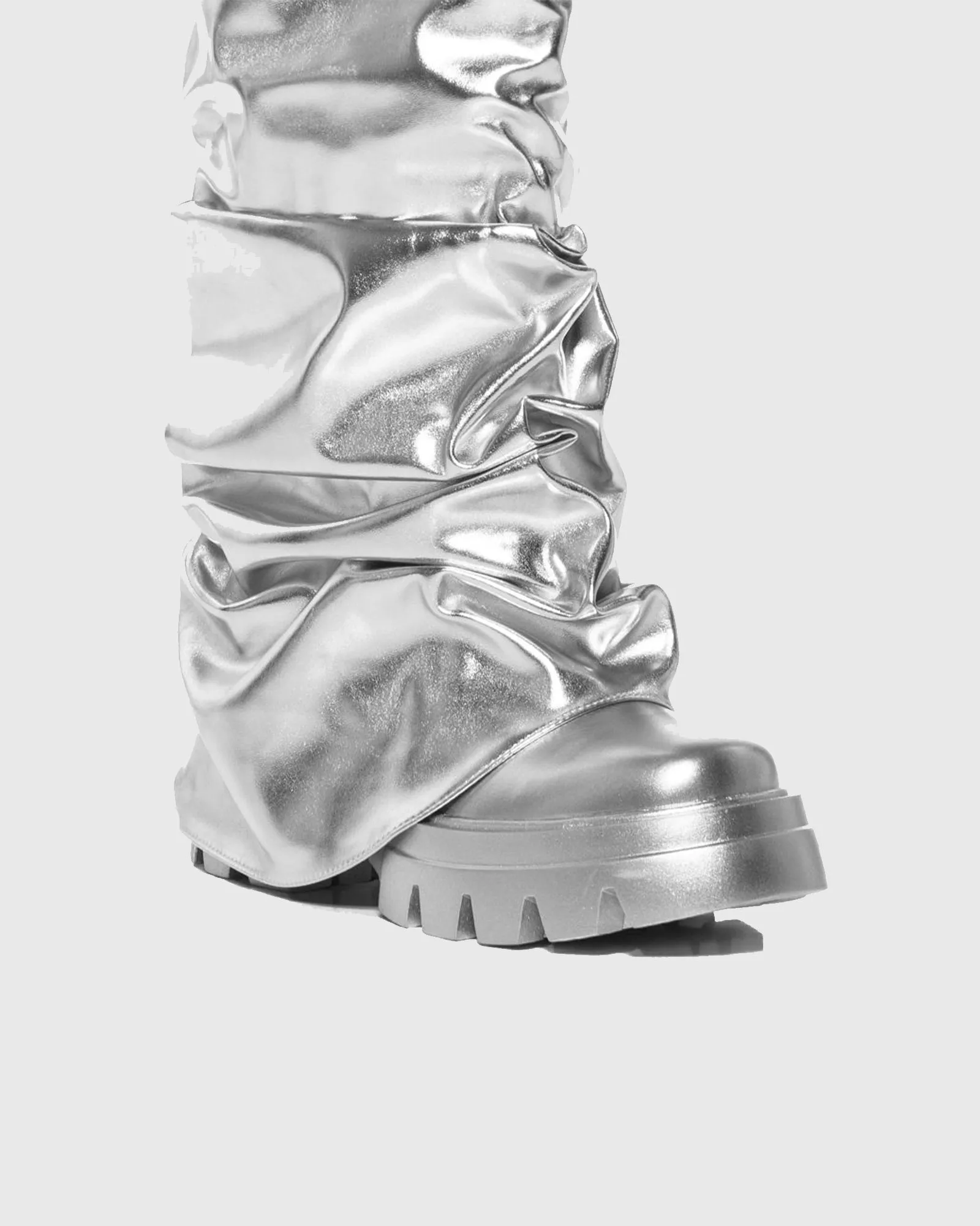 Martedi Ruched Metallic Mid Calf Boots In Silver
