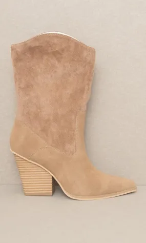 Mercy Vegan Leather Mid Calf Pointed Toe Western Boots