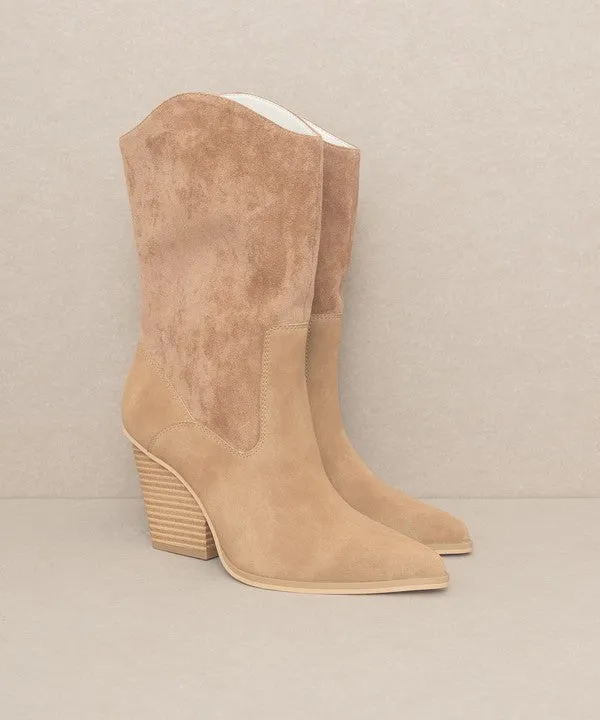 Mercy Vegan Leather Mid Calf Pointed Toe Western Boots