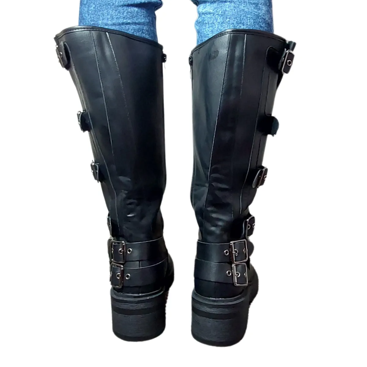 MINNIE BUCKLE DETAIL MID CALF FAUX LEATHER BOOT