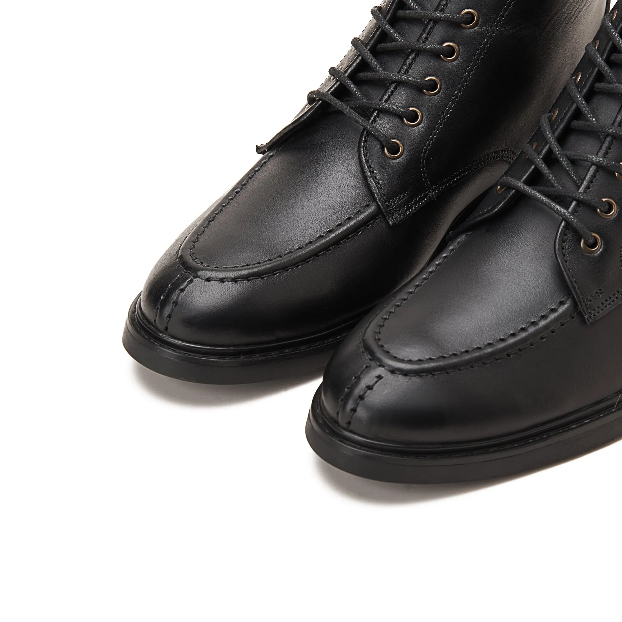 MOC TOE Nappa BLACE UP GENUINE LEATHER HALF BOOTS - BLACK