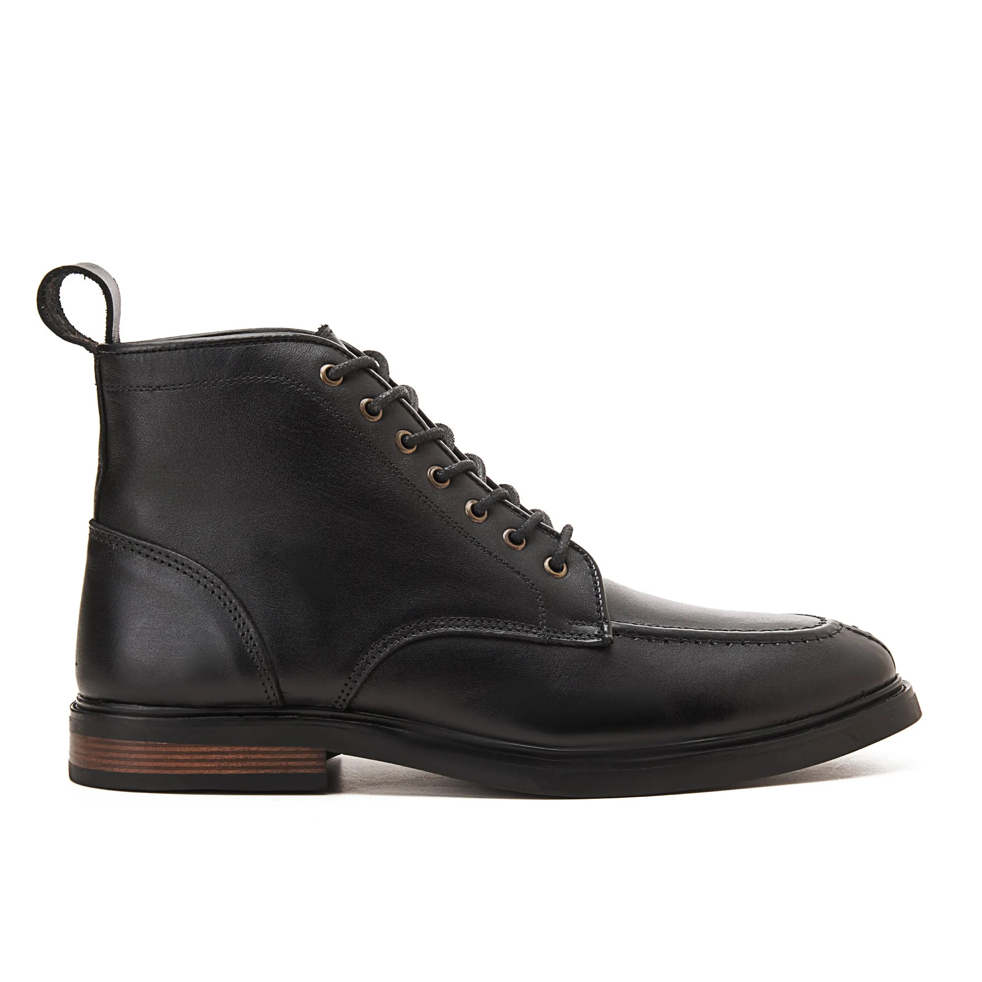 MOC TOE Nappa BLACE UP GENUINE LEATHER HALF BOOTS - BLACK