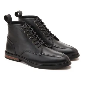 MOC TOE Nappa BLACE UP GENUINE LEATHER HALF BOOTS - BLACK