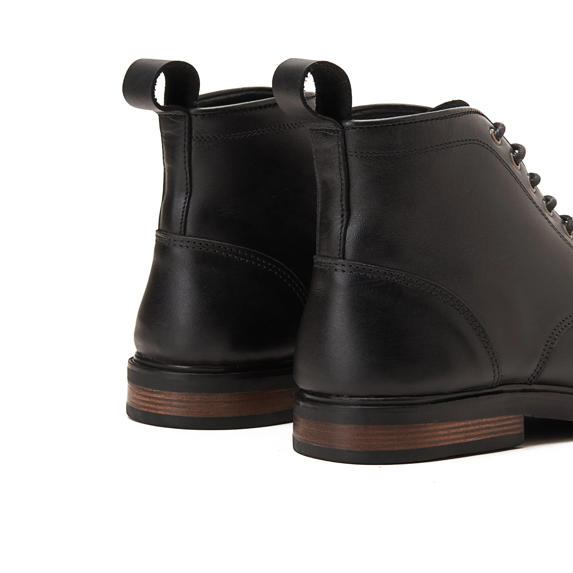 MOC TOE Nappa BLACE UP GENUINE LEATHER HALF BOOTS - BLACK