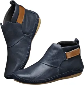 New soft PU Leather Lightweight Daily Walking Ankle Bootie with Buckle Strap Comfy Arch Support Orthopedic Flats Colour Blue Sz 10