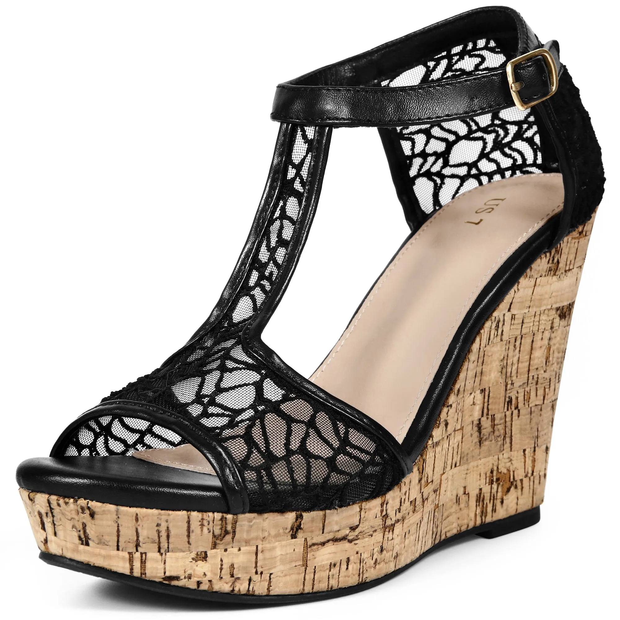 Open Toe Lace Platform Wedges Heel Sandals for Women