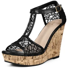 Open Toe Lace Platform Wedges Heel Sandals for Women