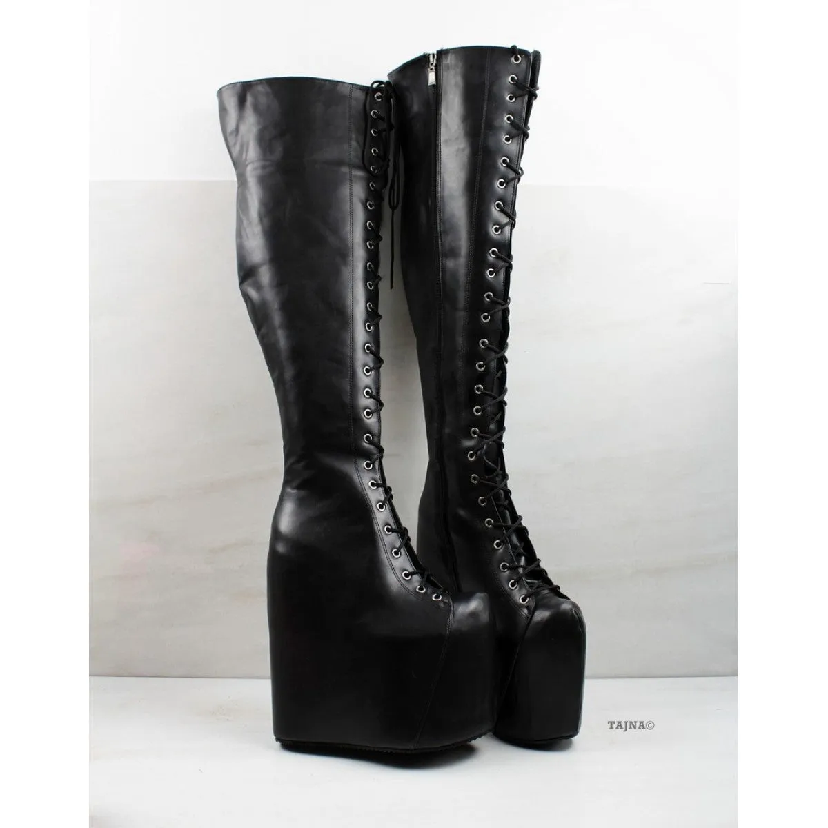 Over Knee Lace Up  Wedge Hidden Platform Boots