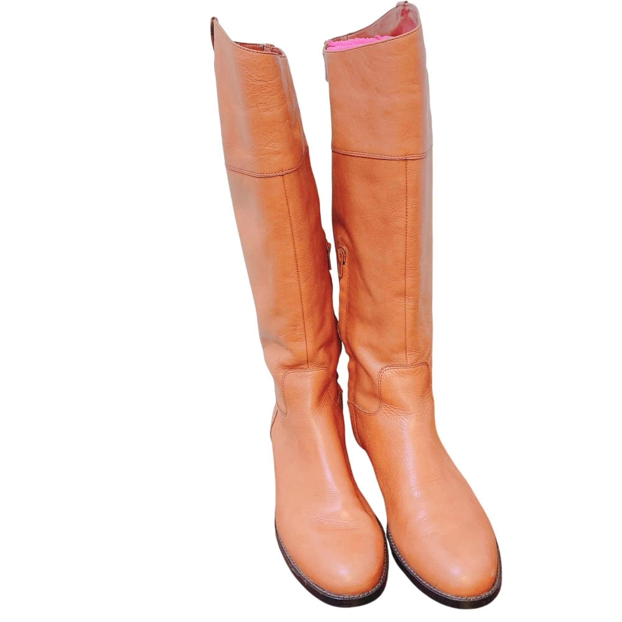 Ralph Lauren Jenessa Polo Tan Vachetta Milled Knee High Boots 8.5