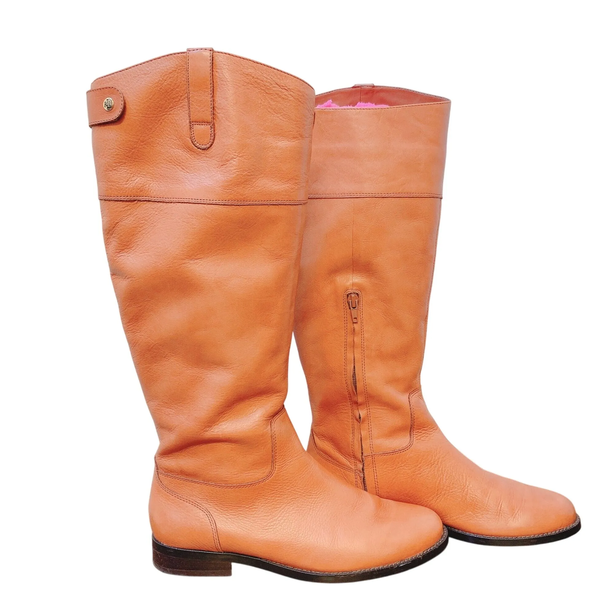 Ralph Lauren Jenessa Polo Tan Vachetta Milled Knee High Boots 8.5