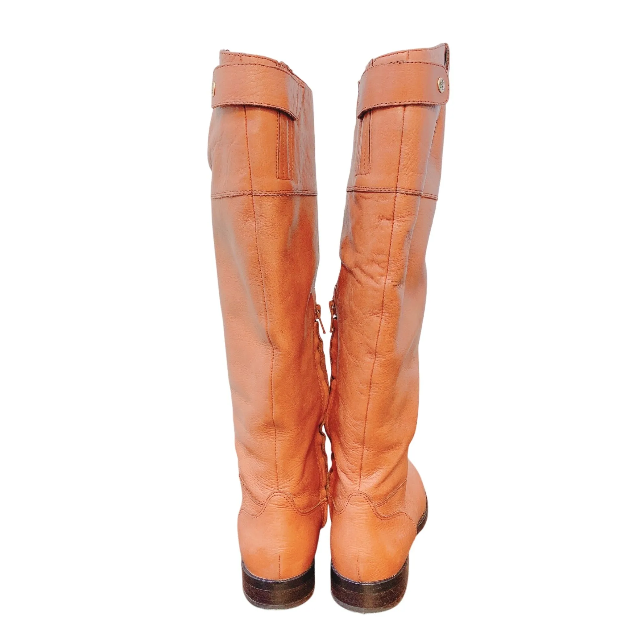 Ralph Lauren Jenessa Polo Tan Vachetta Milled Knee High Boots 8.5