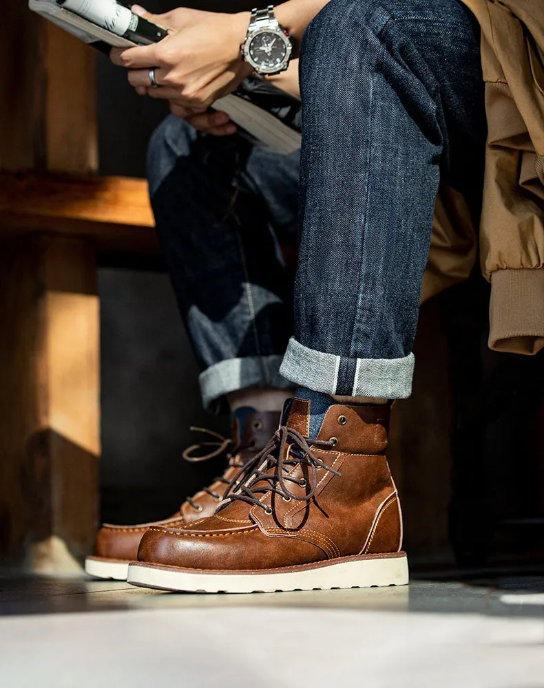 Retro British Denim High-Top Leather Martin Men's Boot