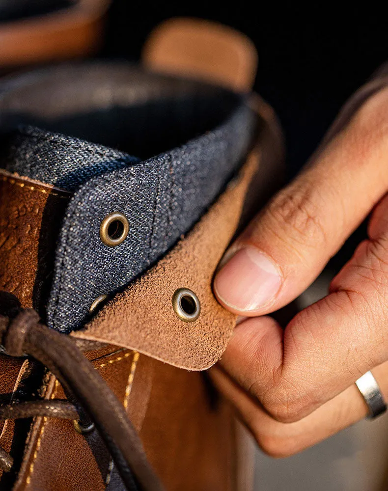 Retro British Denim High-Top Leather Martin Men's Boot