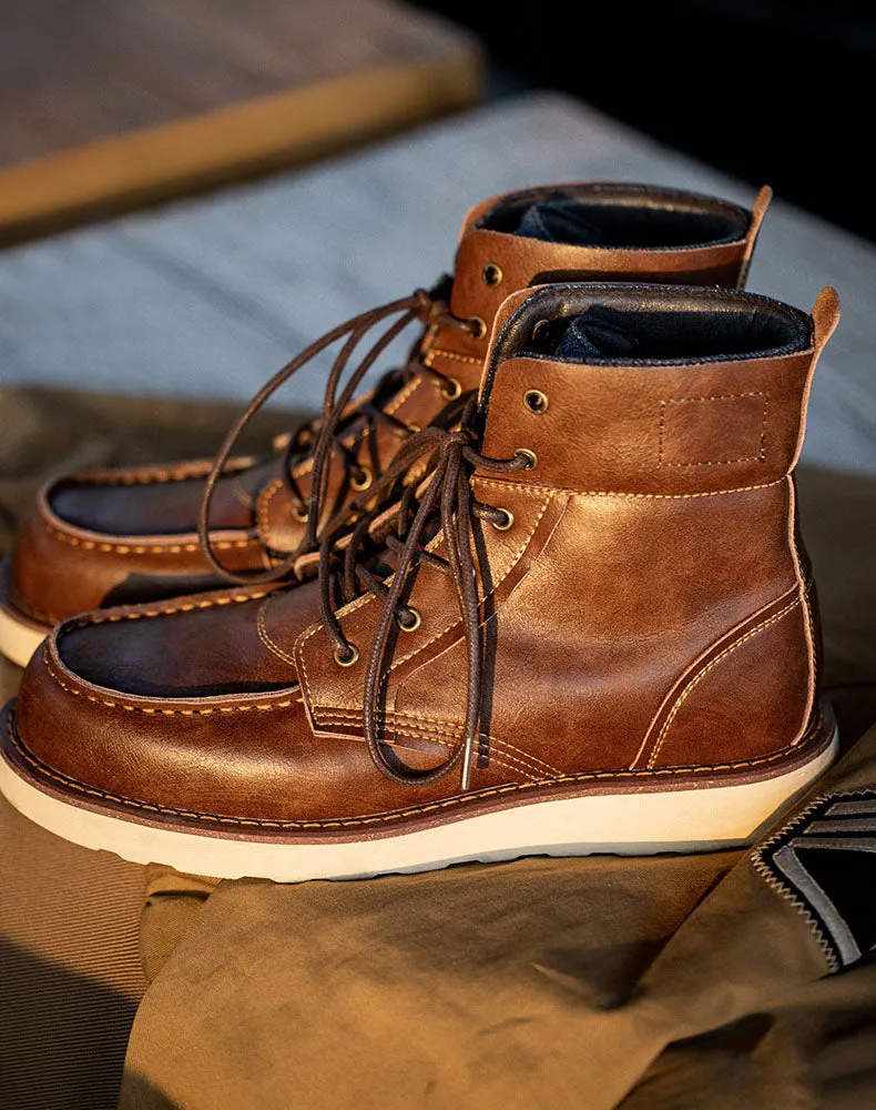 Retro British Denim High-Top Leather Martin Men's Boot
