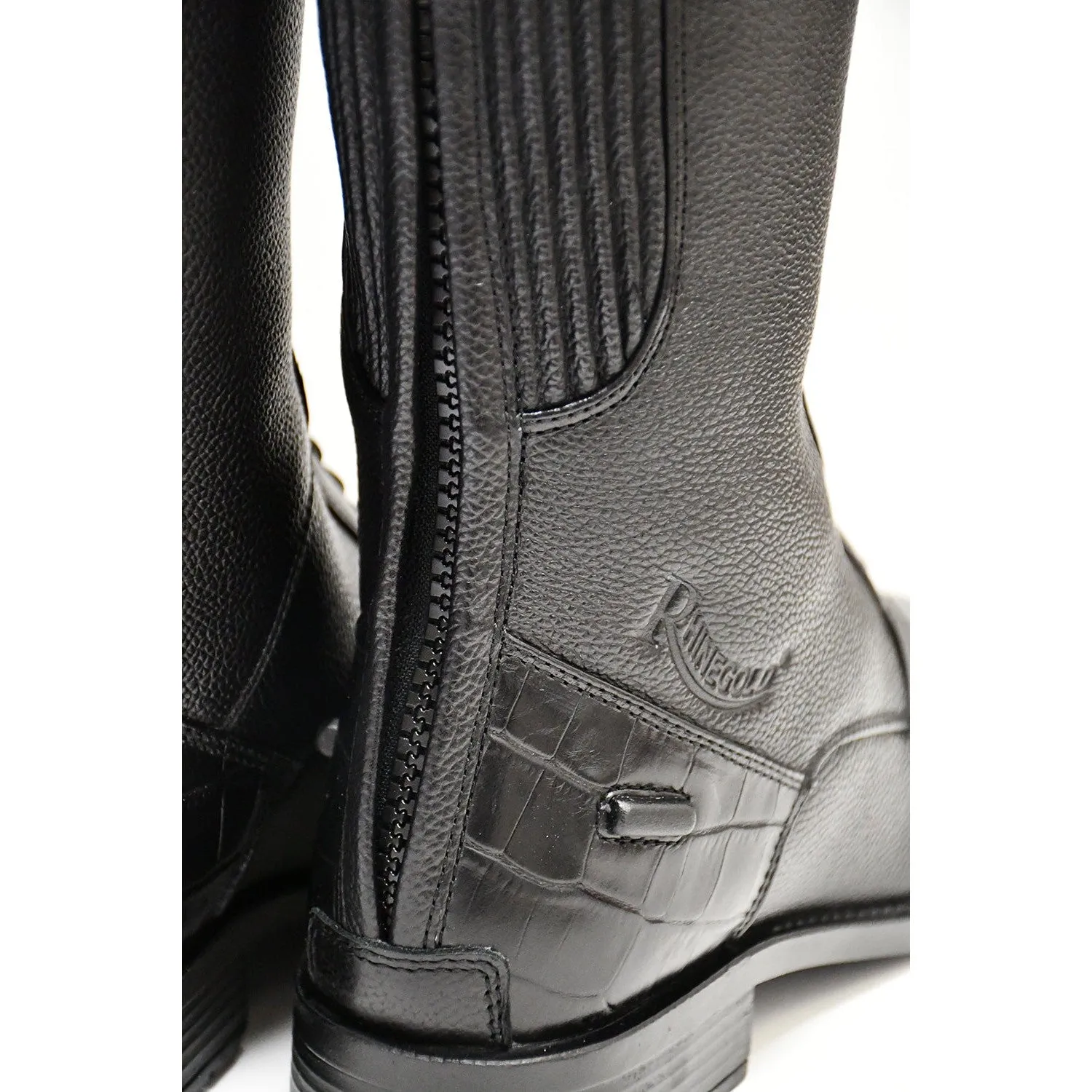 Rhinegold De-Luxe Leather Riding Boots With Mock Croc Trim