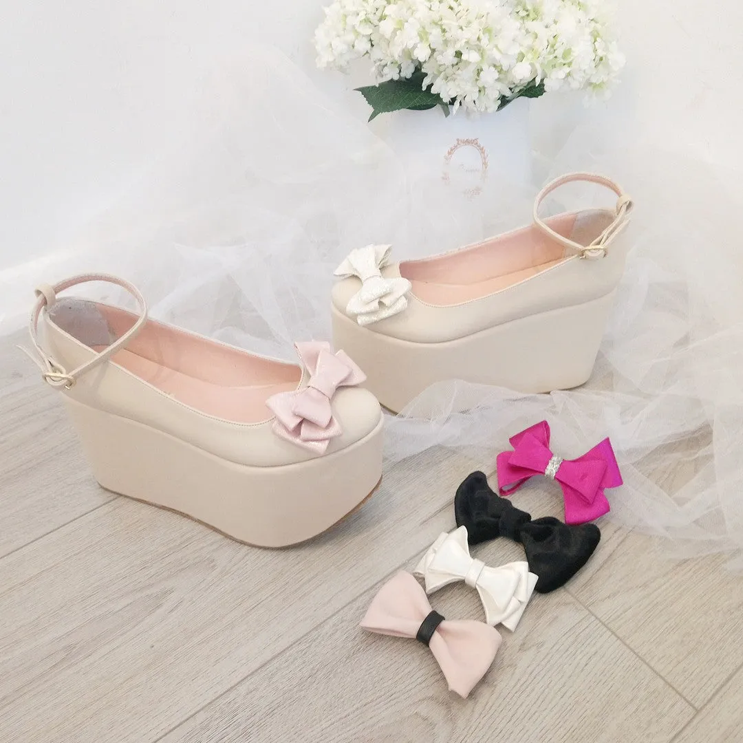 Ribbon Nude Cream Wedge Platform Shoes