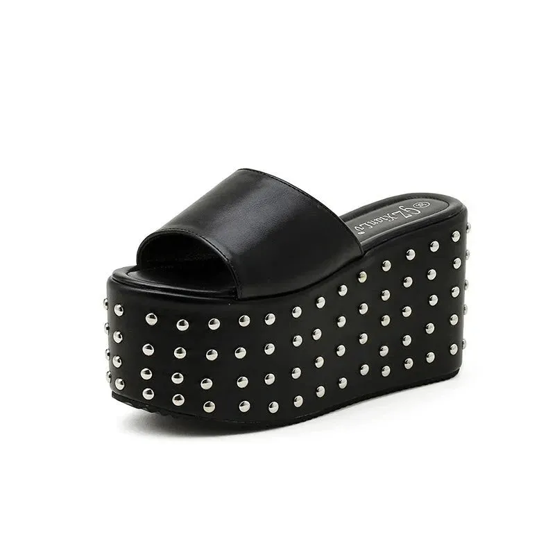 Rivet Wedge High Heel Gothic Punk Shoes