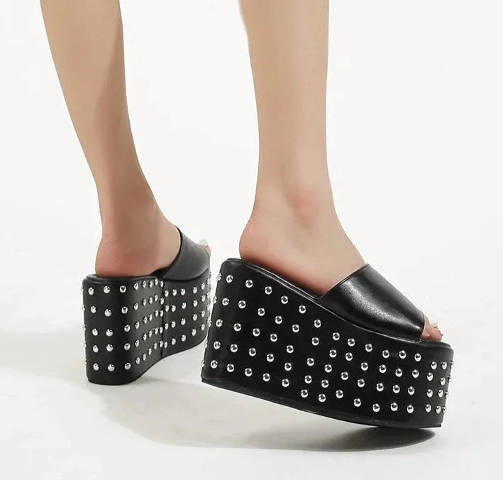Rivet Wedge High Heel Gothic Punk Shoes