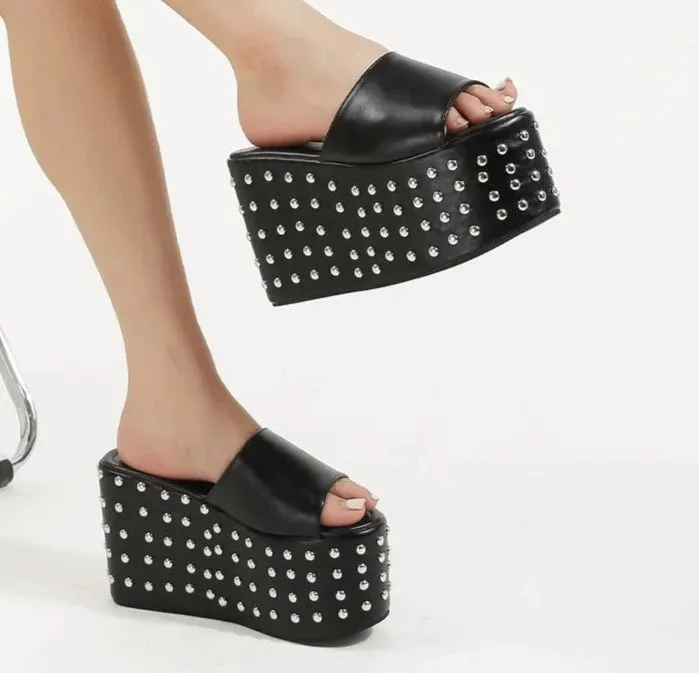 Rivet Wedge High Heel Gothic Punk Shoes