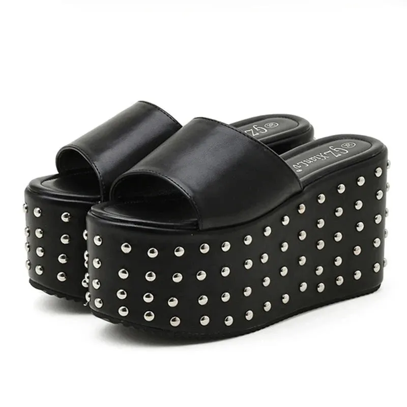 Rivet Wedge High Heel Gothic Punk Shoes