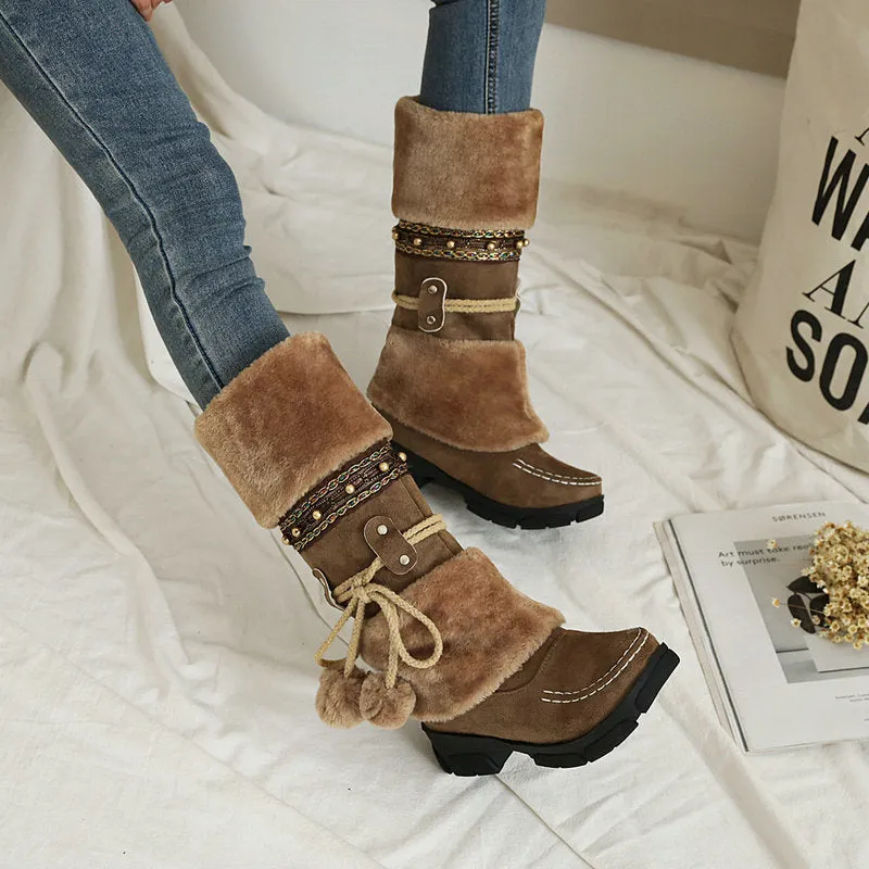 Tillbuy Furry Mid-Calf Boots