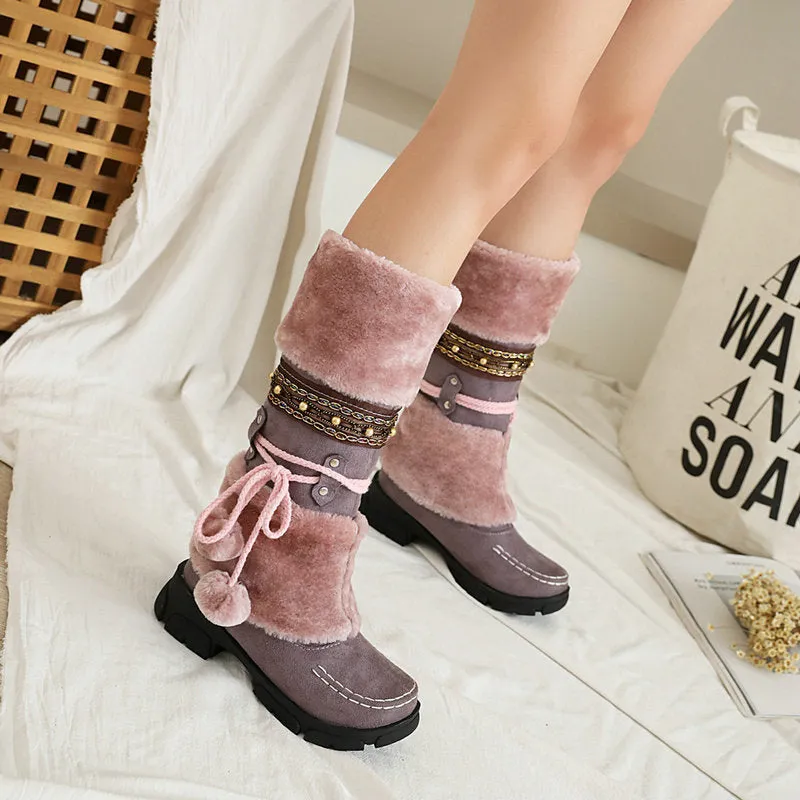 Tillbuy Furry Mid-Calf Boots