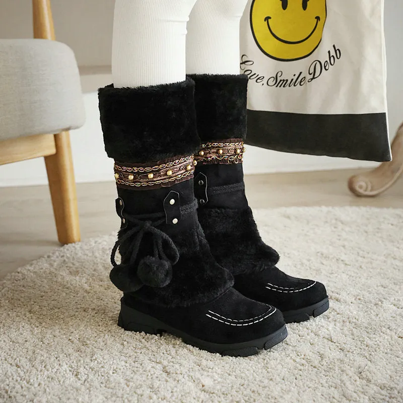 Tillbuy Furry Mid-Calf Boots