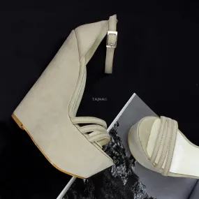 Triple Strap Suede Platform Wedges