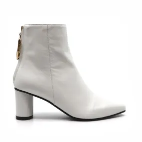 Wave Oval White | Mid heel leather ankle boot